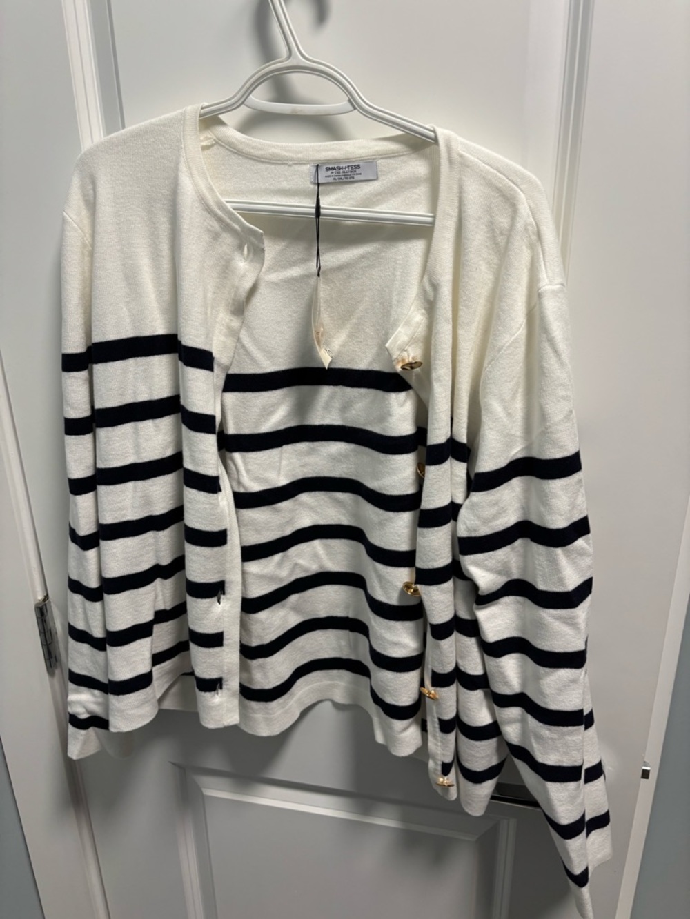 Jilly box Striped White and Black Cardigan Set